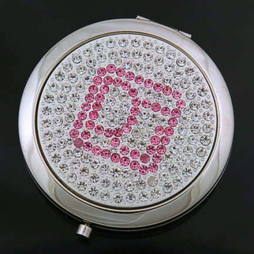 Compact Mirror - Clear Crystal W/Pink "DC" - MR-JC1